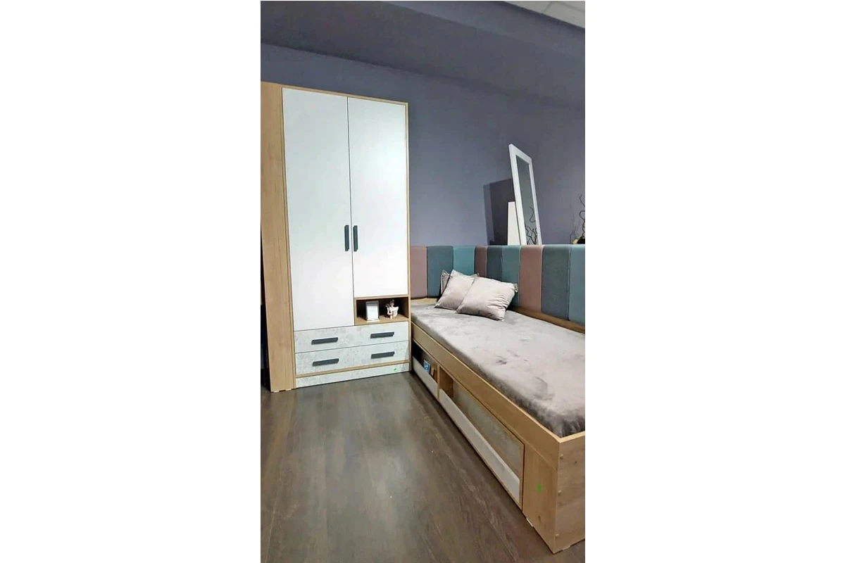 Шкаф двухдверный Алиса Мод. 9 (Гикори Джексон/Спринт/Белый) в мебель-центре Озерцо