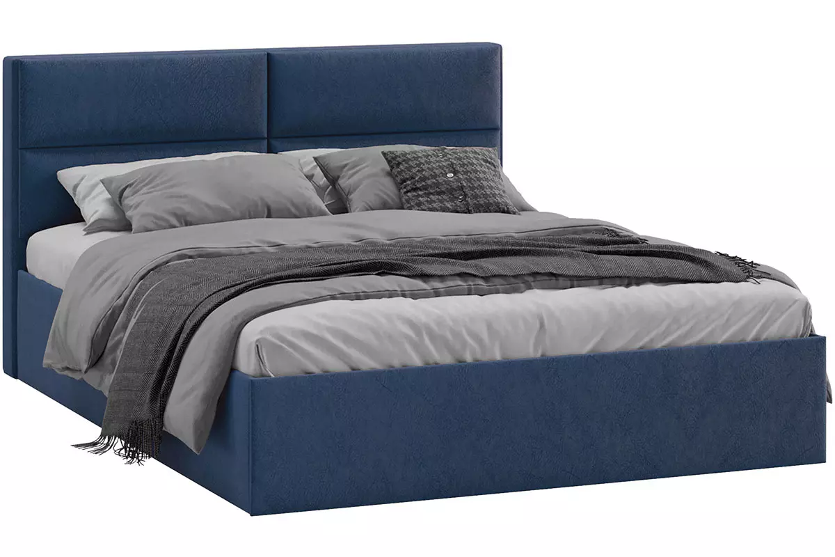 Кровать Глосс с ПМ Тип 1 без заглушины 160х200 (Микровелюр/Wellmart Blue) - купить в Озерце