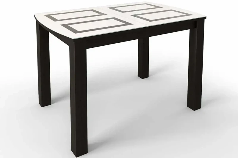 Стол обеденный Ритм-1 1080(1480) (Стекло с фотопечатью белое Квадраты шоколад / ЛДСП венге / МДФ венге) - купить в Озерце