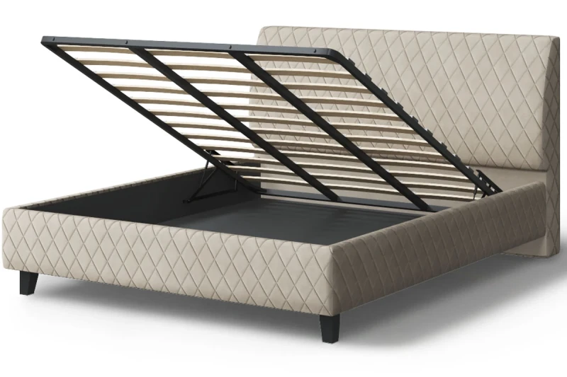 Кровать на опоре Хилтон с ПМ и бельев. ящ 160х200 (Бренди лайт 03/Беж) - купить в Озерце