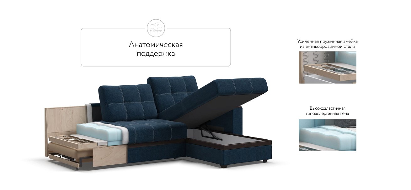 Атланта Люкс угловой диван Рогожка Мальмо синий — купить в Озерце