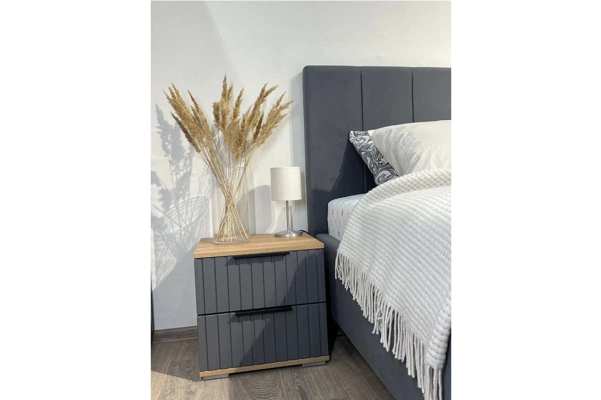 Тумба прикроватная Хилтон (Дуб Крафт золотой/Графит матовый) — Мебель-центр Озерцо
