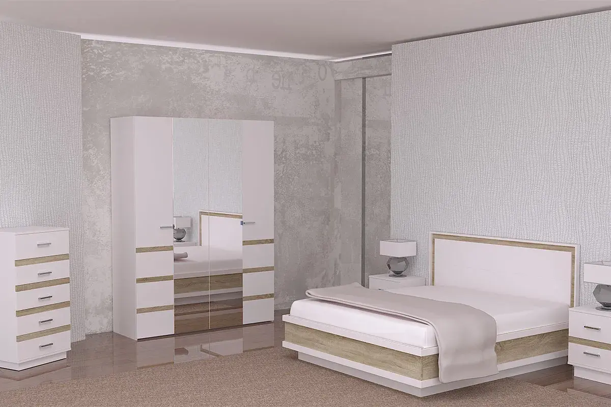 Шкаф для одежды и белья 4-створчатый Анона 8 (Белый/Дуб Сонома) в мебель-центре Озерцо