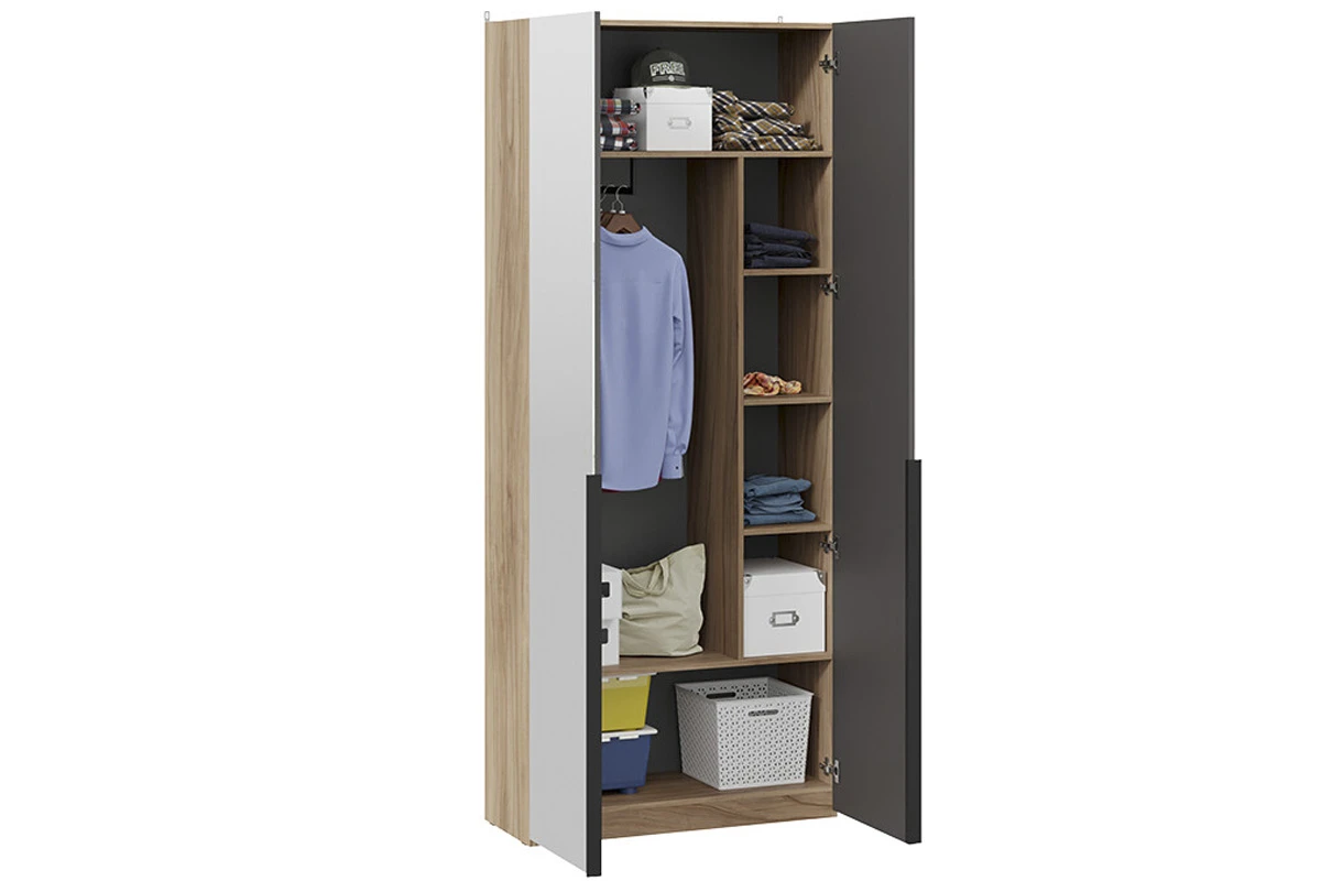 Шкаф для одежды с 2 зеркальными дверями (366) Порто СМ-393.07.224 (Яблоня Беллуно/Графит) в мебель-центре Озерцо