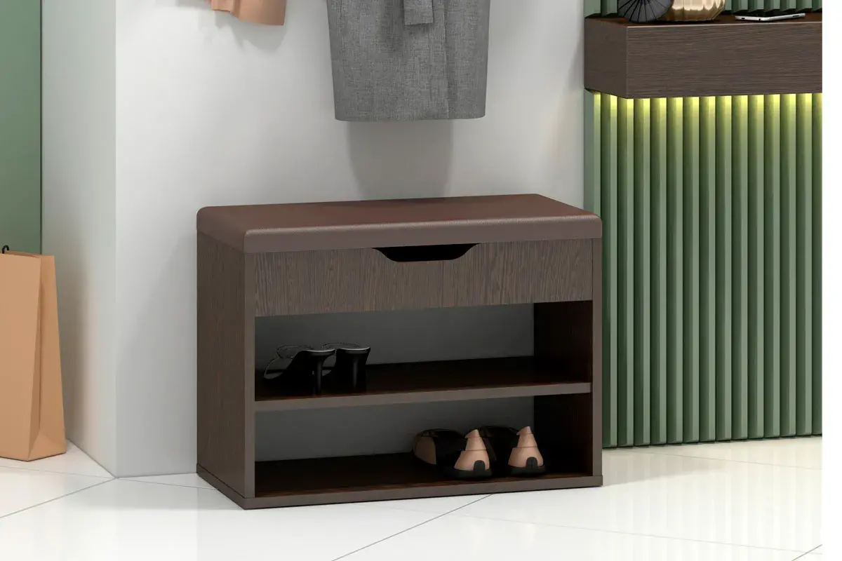 Тумба для обуви Лаки Тип 1 (Венге Цаво /Экокожа Коричневая) — Мебель-центр Озерцо