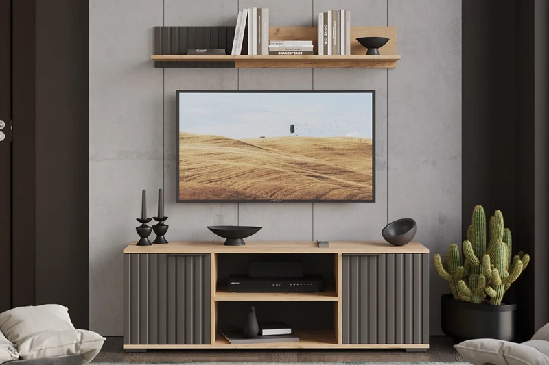 Набор мебели для гостиной Хилтон №5 (Дуб Крафт золотой/Графит матовый) — Мебель-центр Озерцо