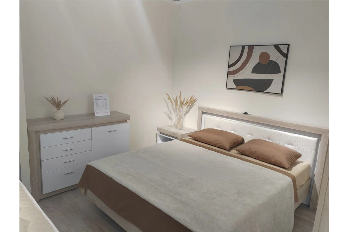 Кровать Люмен 28 с ПМ 160х200 (Дуб сакраменто/Белый снег) - купить в Озерце