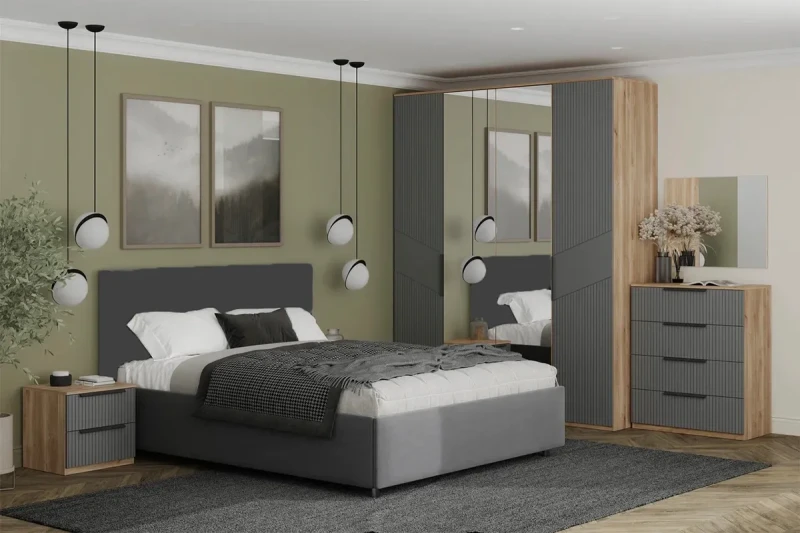 Спальный гарнитур Астория №1 / без кровати (Дуб кастелло медовый / Графит софт) - купить в Озерце