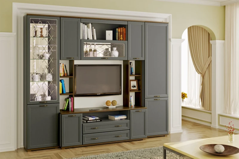 Гостиная Карина-2 (Гикори Джексон Темный/Серый Оникс) — Мебель-центр Озерцо