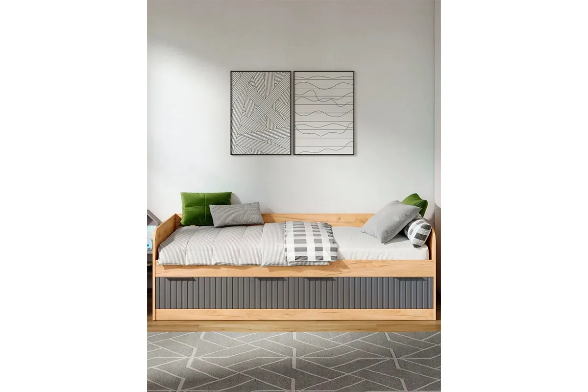 Кровать комбинированная Хилтон 90х200 Тип 1 (Дуб Крафт золотой/Графит матовый) - купить в Озерце