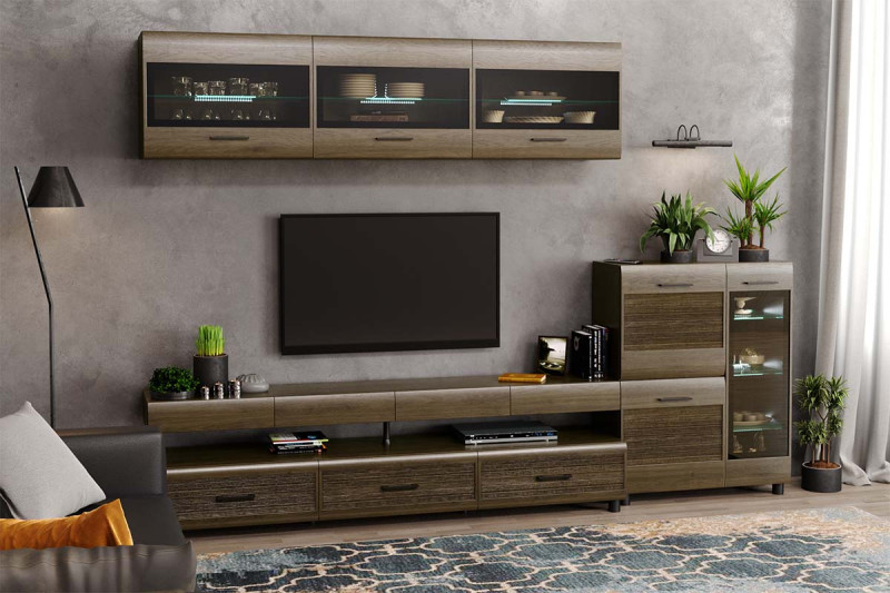 Гостиная Камелия-12 (Гикори Джексон Темный) — Мебель-центр Озерцо