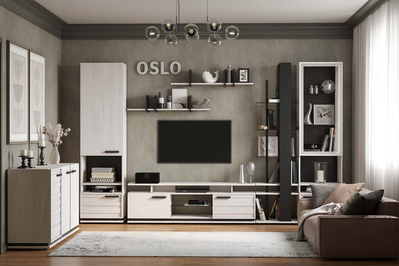 Гостиная Oslo комплект 1 (Бетон Пайн светлый/Черный) — Мебель-центр Озерцо