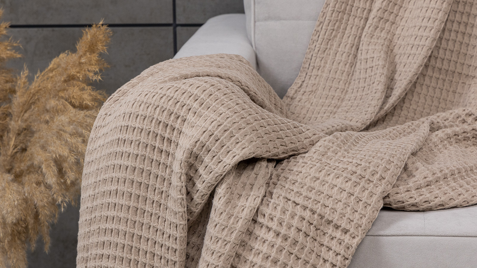 Покрывало хлопковое Waffle, цвет: сандал 220x230 в мебель-центре Озерцо