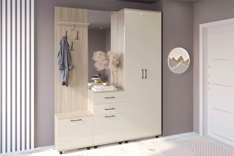 Прихожая Грейс (Ясень Асахи/Кашемир Глянцевый) — Мебель-центр Озерцо