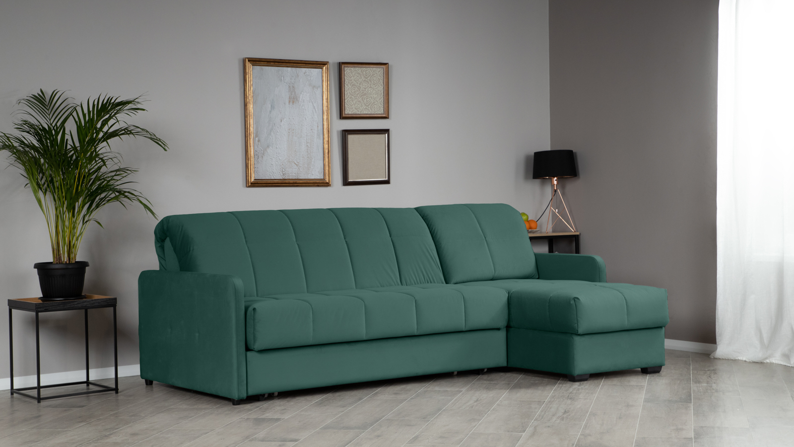 Диван угловой Domo Pro с узкими подлокотниками, стежка квадрат, ткань Casanova Seawave 160x216 — купить в Озерце