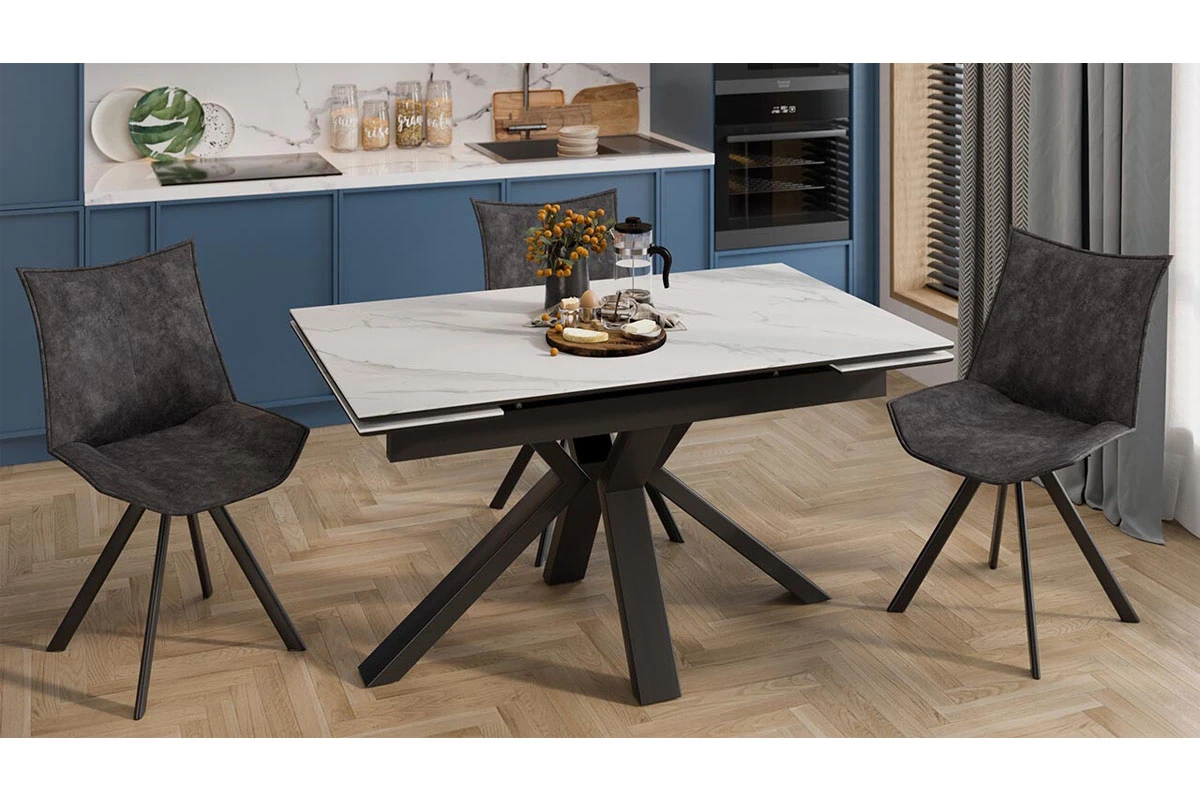 Стол обеденный Дерби Тип 1 (Черный муар/Керамика матовая белый мрамор) - купить в Озерце