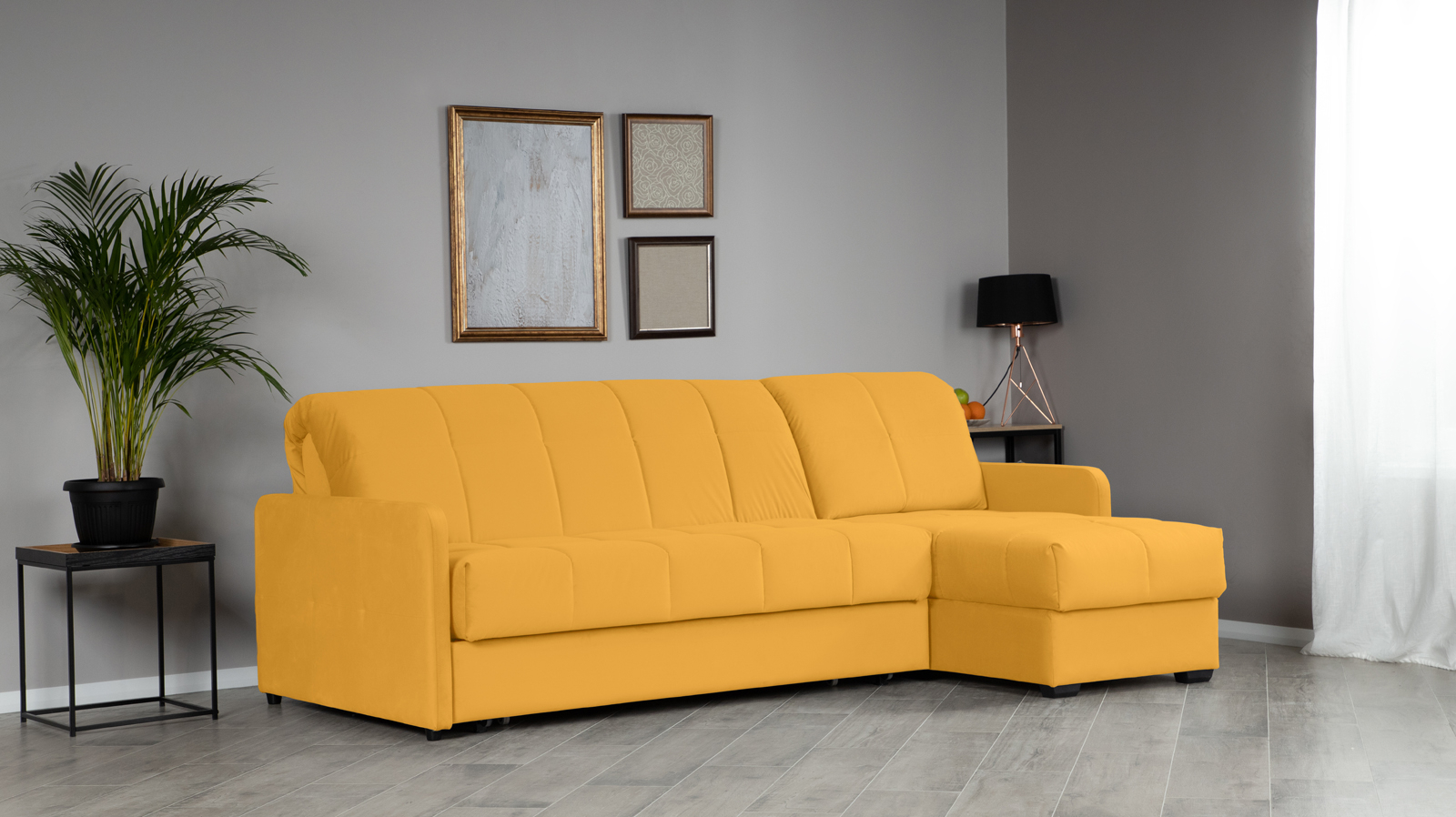Диван угловой Domo Pro с узкими подлокотниками, стежка квадрат, ткань Sky Velvet 30 160x216 — купить в Озерце