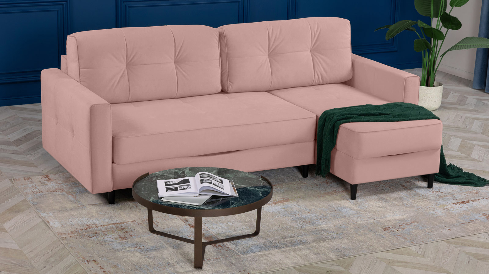 Диван Amani Pro угловой с широкими подлокотниками, ножки: пластик, Тк. Sky Velvet 01 156x237 — купить в Озерце