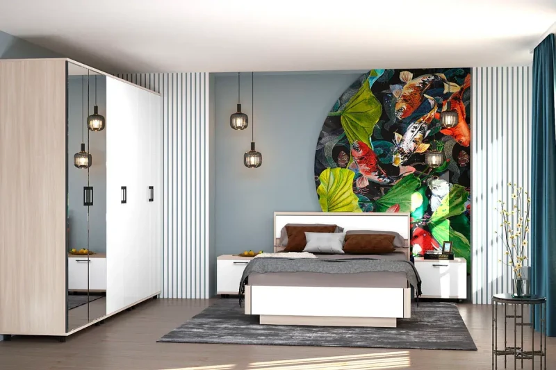 Спальня Грейс комплект 5 (Ясень Асахи/Белый Бриллиант Глянцевый) - купить в Озерце