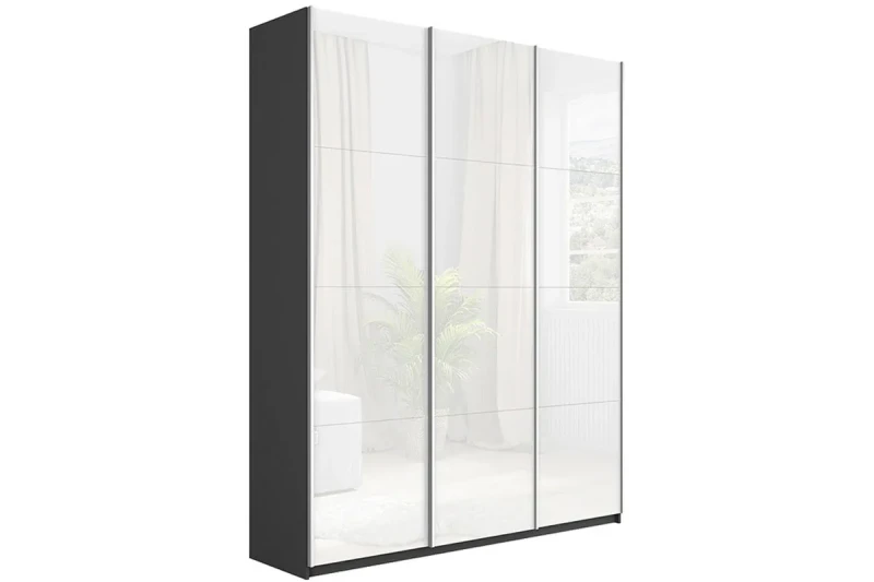 Шкаф-купе 3-х дверный Траст СШК 2.180.60-15.15.15 (1800x570x2300) (Серый диамант/Стекло белый глянец) в мебель-центре Озерцо