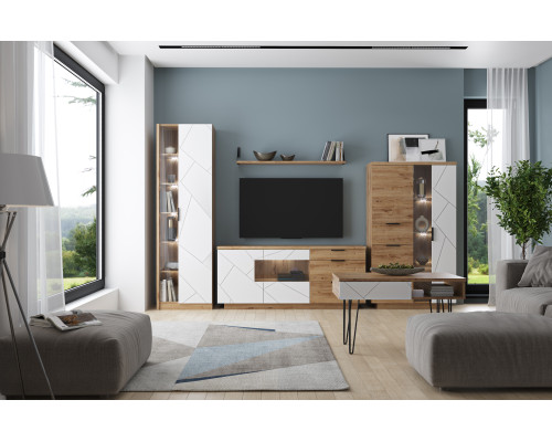 Кайлас Дуб наварра / эко джелато Шкаф с витриной 1V2D1S в мебель-центре Озерцо