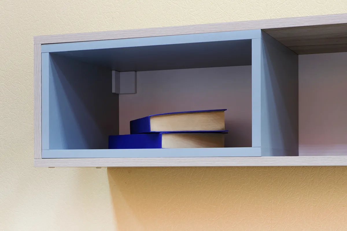 Полка настенная Оливер (Дуб Крафт серый/ Белый /Серо-голубой) — Мебель-центр Озерцо