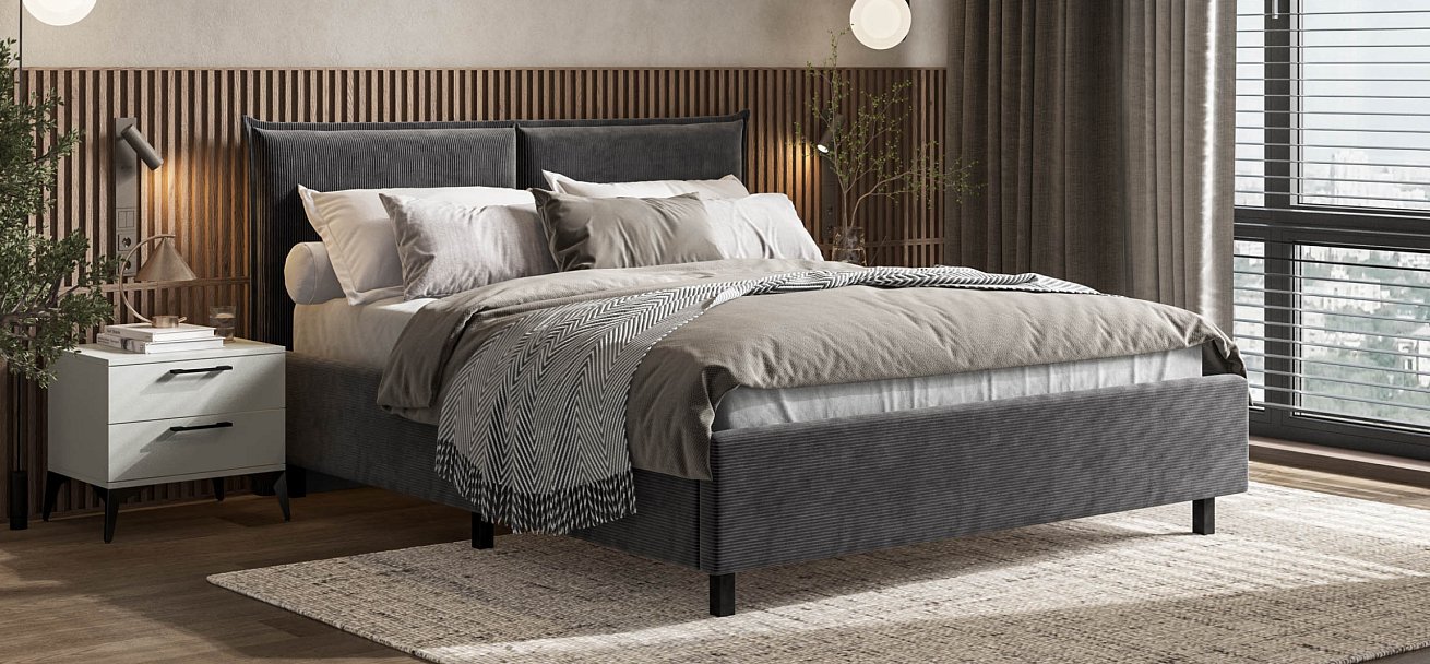 Кровать ЛЕО 160 Вельвет CORD графит - купить в Озерце