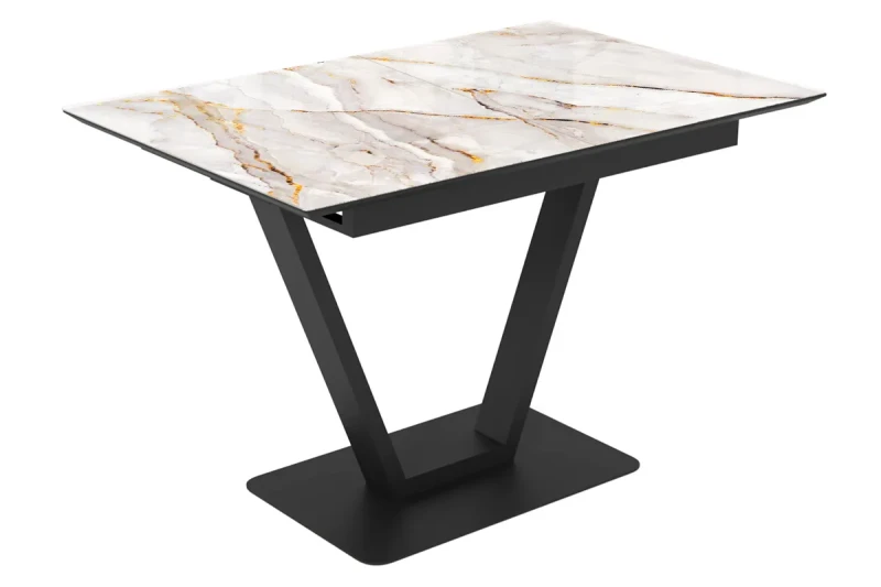 Стол обеденный Луи 1200(1600) (Стекло прозрачное с фотопечатью Аурум/МДФ Черная шагрень/Металл Черный) - купить в Озерце