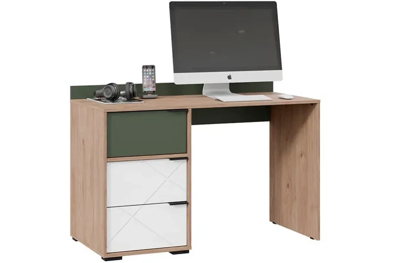 Стол письменный Лео ТД-410.15.02 (Гикори джексон/Белый матовый/Дымчатый зеленый) — Мебель-центр Озерцо