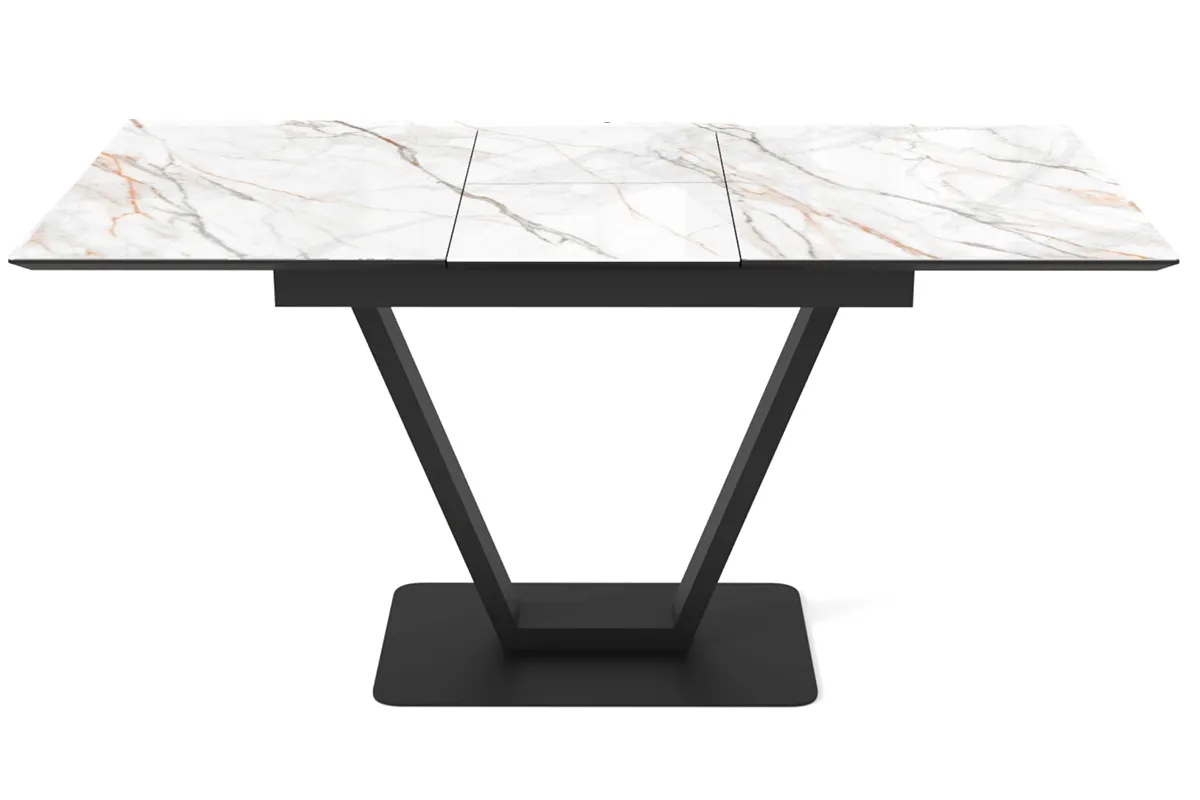 Стол обеденный Луи 1200(1600) (Керамика FNZ9206037 Gilt White/МДФ Черная шагрень/Металл Черный) - купить в Озерце