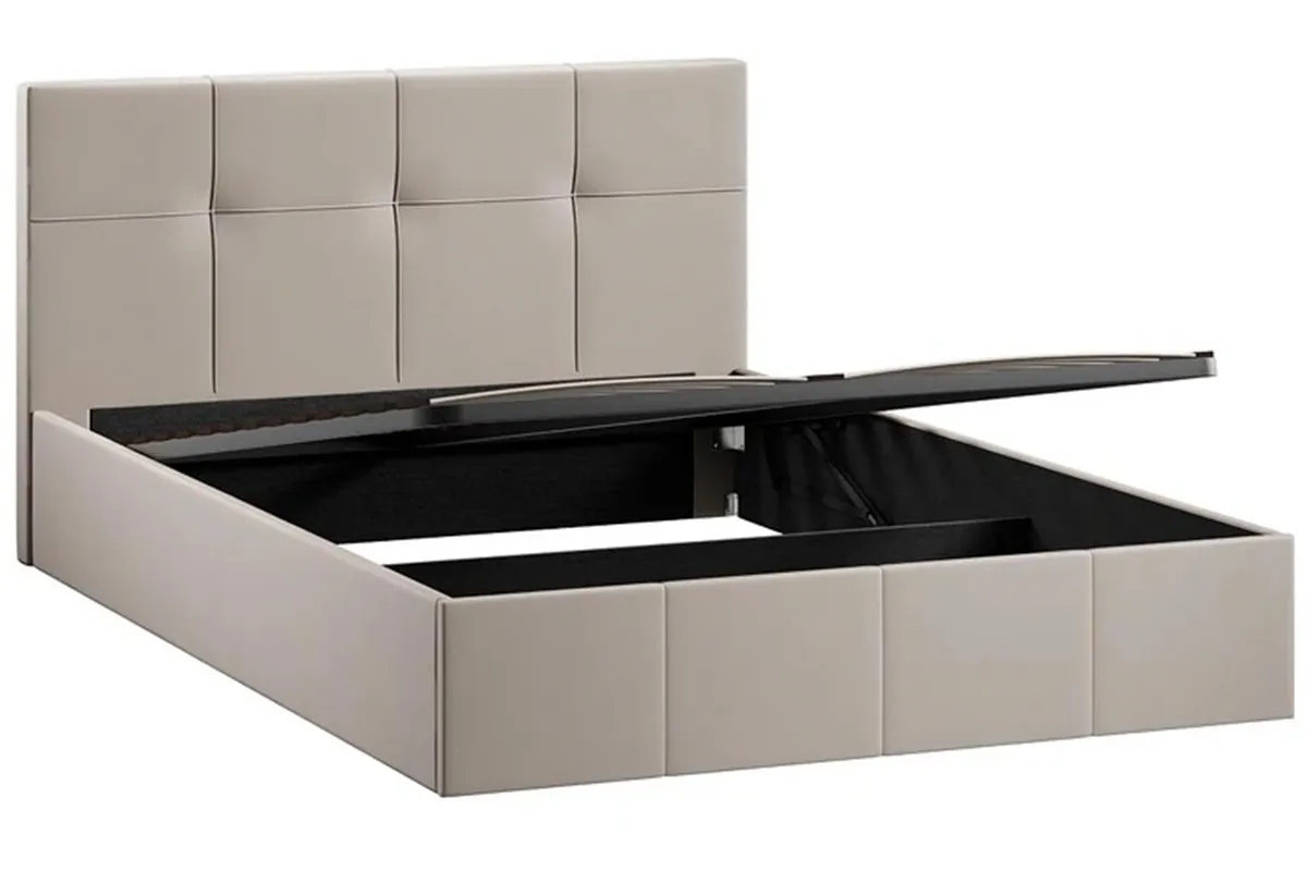 Кровать Лора с мягкой обивкой и заглушиной с ПМ 140х200 (Велюр / Confetti Smoke) - купить в Озерце