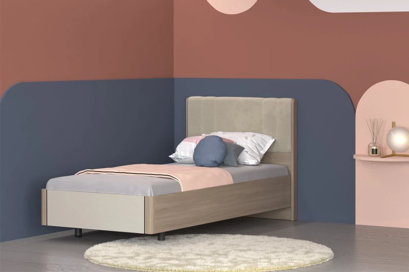 Кровать КР-5015-АС-КГ-В 90х190 (Ясень Асахи/Кашемир Глянцевый/Велюр) - купить в Озерце