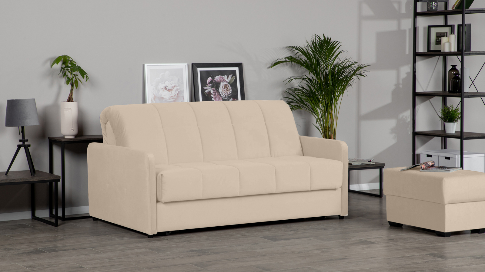 Диван - кровать Domo Pro с узкими подлокотниками, стежка квадрат, ткань Casanova Milk 180x216 — в мебель-центре Озерцо