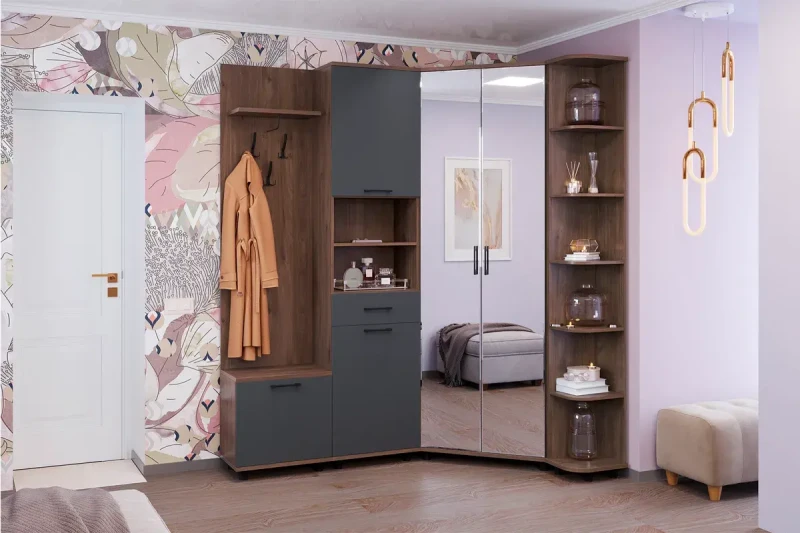 Прихожая Грейс комплект 4 (Гикори Джексон Темный/Антрацит Матовый) — Мебель-центр Озерцо