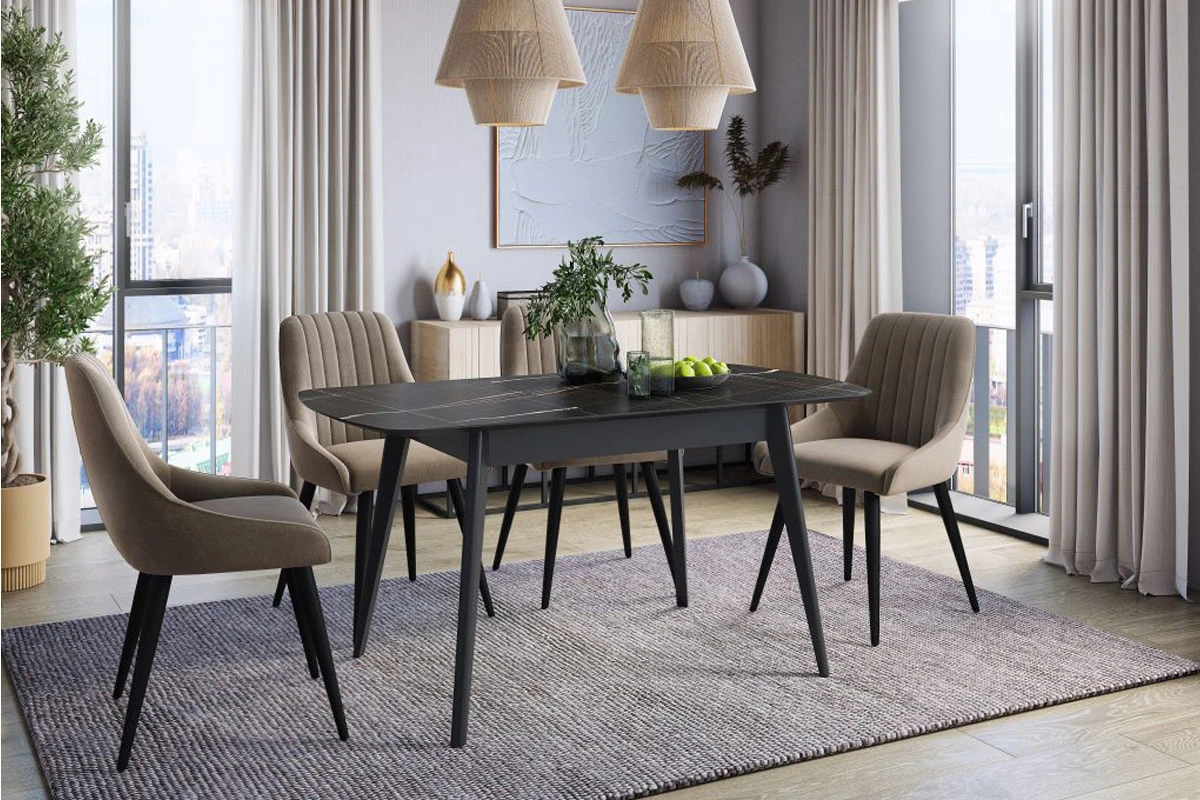 Стол Прайм 1400 (Черный Тунис/ПУ черный) - купить в Озерце