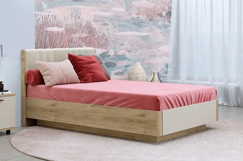 Кровать КР-4011-ГС-КГ-В с ПМ 120х200 (Гикори Джексон Светлый/Кашемир Глянцевый/Велюр) - купить в Озерце