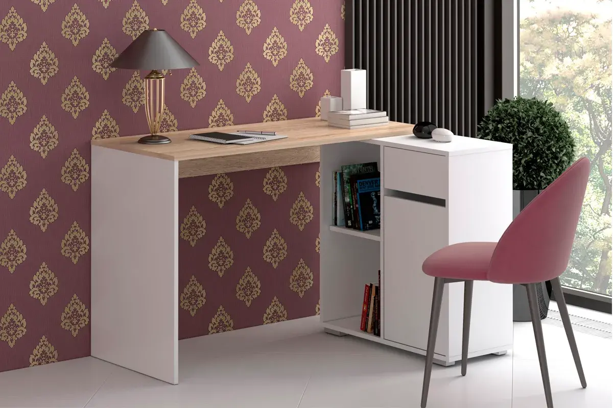 Стол письменный Лаки тип 4 (Дуб Сонома/Белый) — Мебель-центр Озерцо