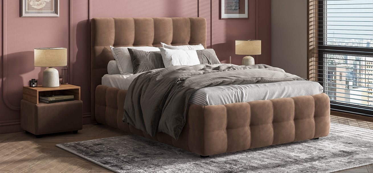 Босс Кровать+ПМ 140*200 Велюр Монолит мокко - купить в Озерце