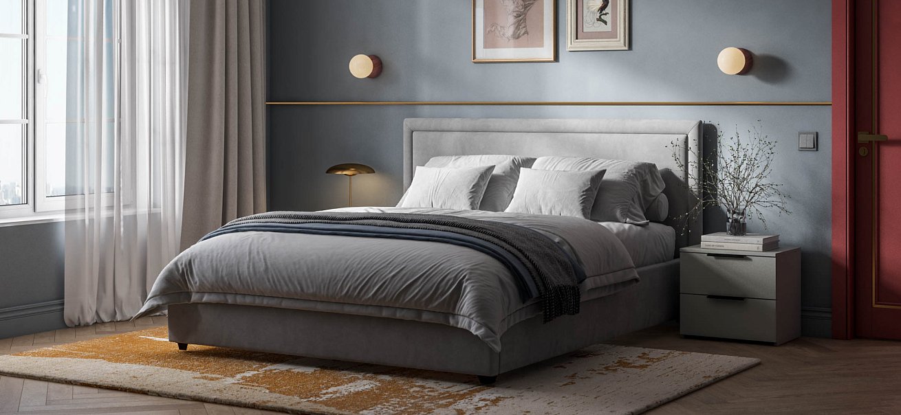 Фрея Кровать+ПМ 160*200 Велюр Монолит сталь - купить в Озерце