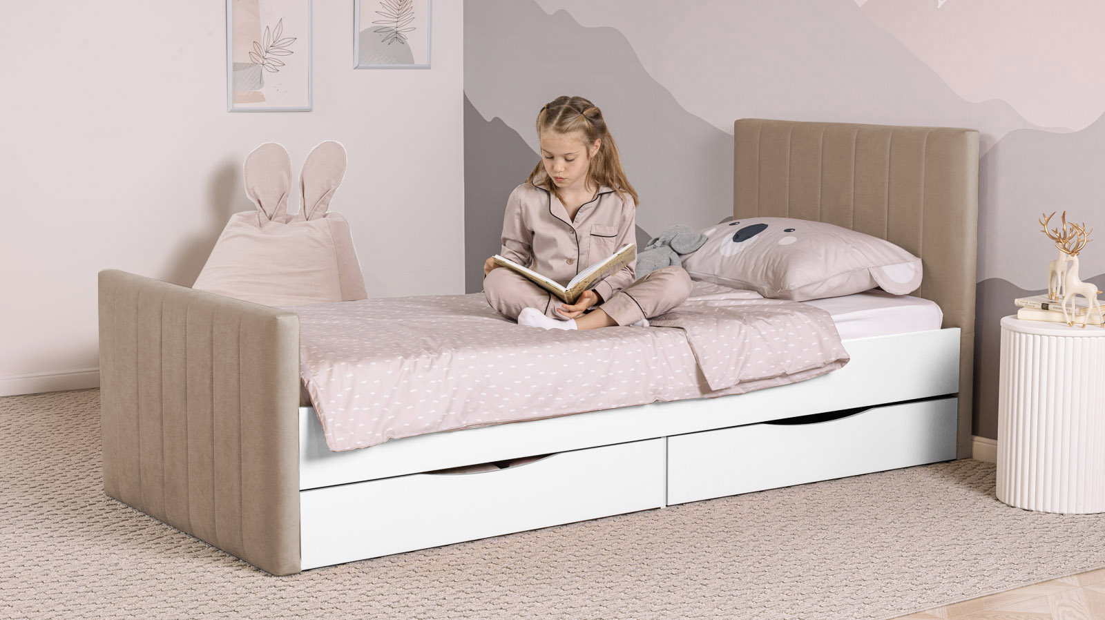 Кровать подростковая Olly, цвет: Белый базовый, Тк. Casanova Stone 90x190 - заказать на Ozerco.com Кровать подростковая Olly, цвет: Белый базовый, Тк. Casanova Stone 90x190 — Мебель-центр Озерцо