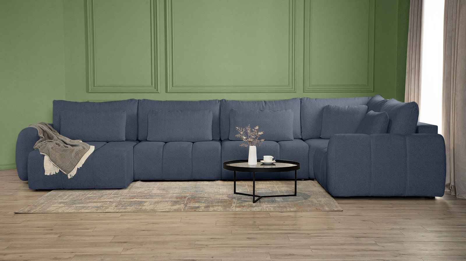 Диван -кровать П-образный Mellow-5 секц. ткань Raven 86 247x450 — купить в Озерце