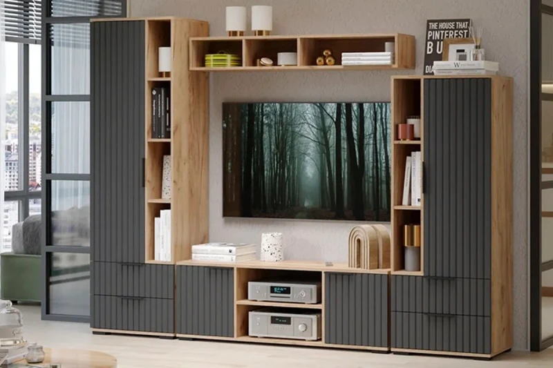 Набор мебели для гостиной Хилтон №2 (Дуб Крафт золотой/Графит матовый) — Мебель-центр Озерцо