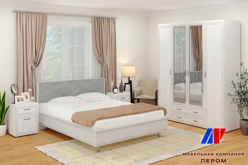 Готовый комплект для спальни СК-1024-СЯ-В (Снежный Ясень/Велюр) - купить в Озерце