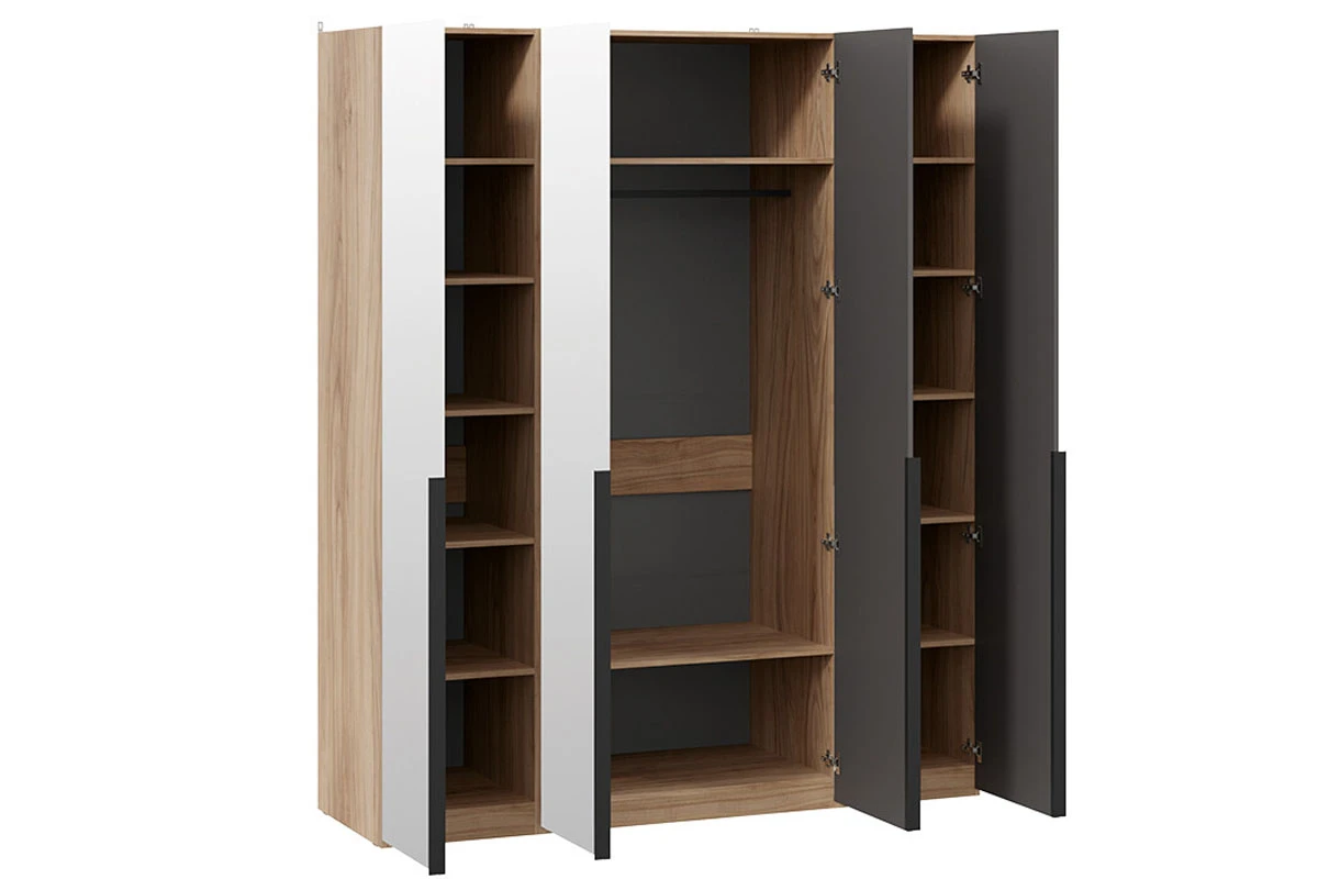 Шкаф для одежды (580) с 4 зеркальными дверями Порто СМ-393.07.109 (Яблоня Беллуно/Графит) в мебель-центре Озерцо