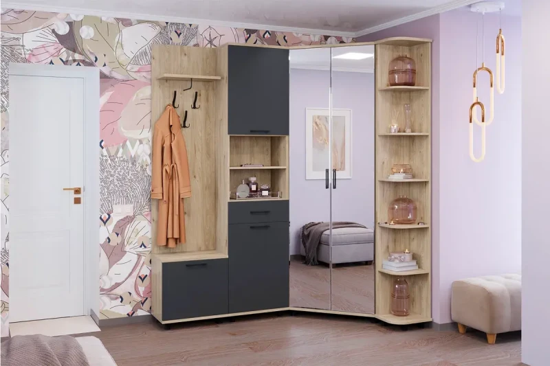 Прихожая Грейс комплект 4 (Гикори Джексон Светлый/Антрацит Матовый) — Мебель-центр Озерцо