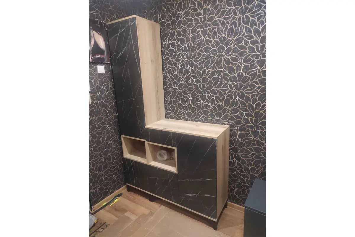 Комод Луксор-13 ( Дуб Делано светлый/Камень Пьетра черный) — Мебель-центр Озерцо