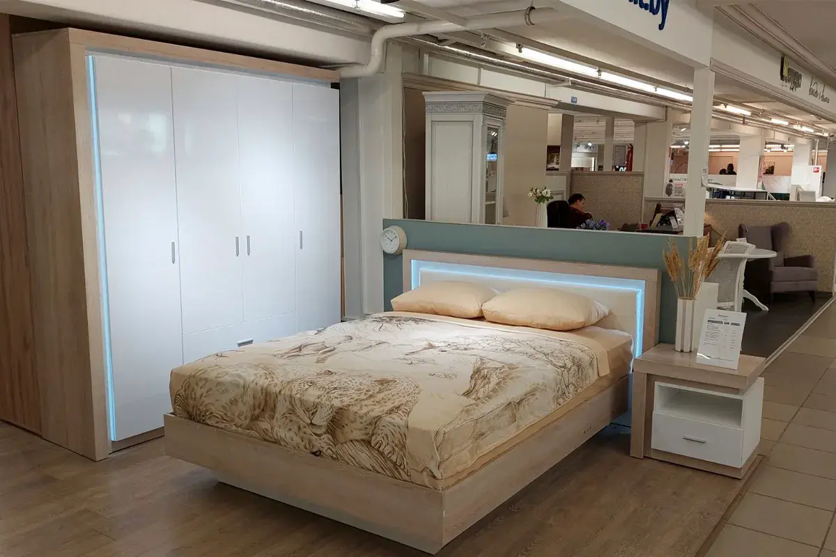 Кровать Люмен 28 с ПМ 160х200 (Дуб сакраменто/Белый снег) - купить в Озерце