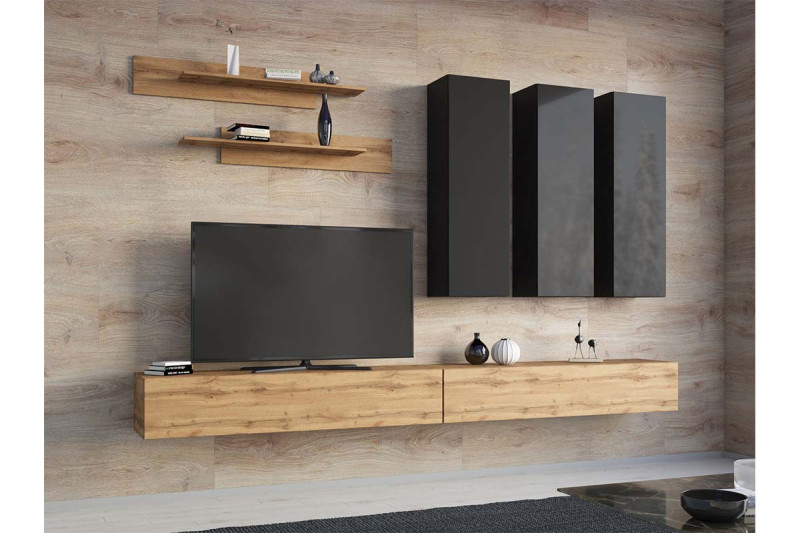 Гостиная Point (Комплект 3) Дуб Вотан/Черный глянец — Мебель-центр Озерцо