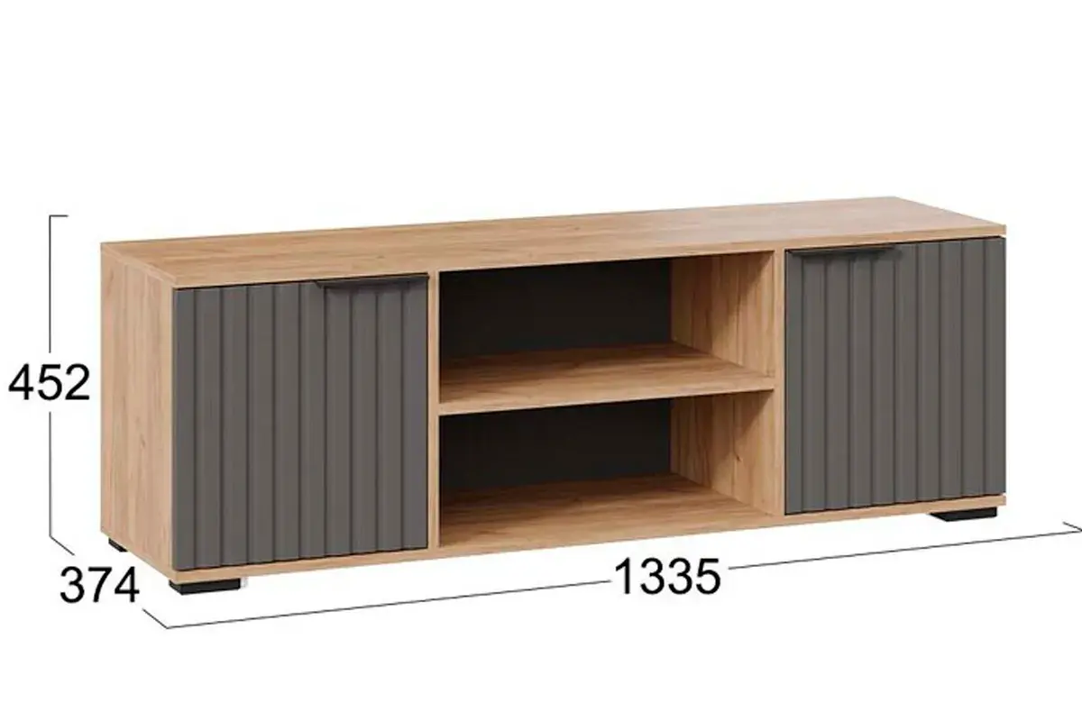 Тумба под ТВ Исп.2 Хилтон (Дуб крафт золотой/Графит матовый) — Мебель-центр Озерцо