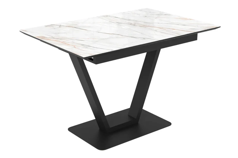 Стол обеденный Луи 1200(1600) (Керамика FNZ9206037 Gilt White/МДФ Черная шагрень/Металл Черный) - купить в Озерце